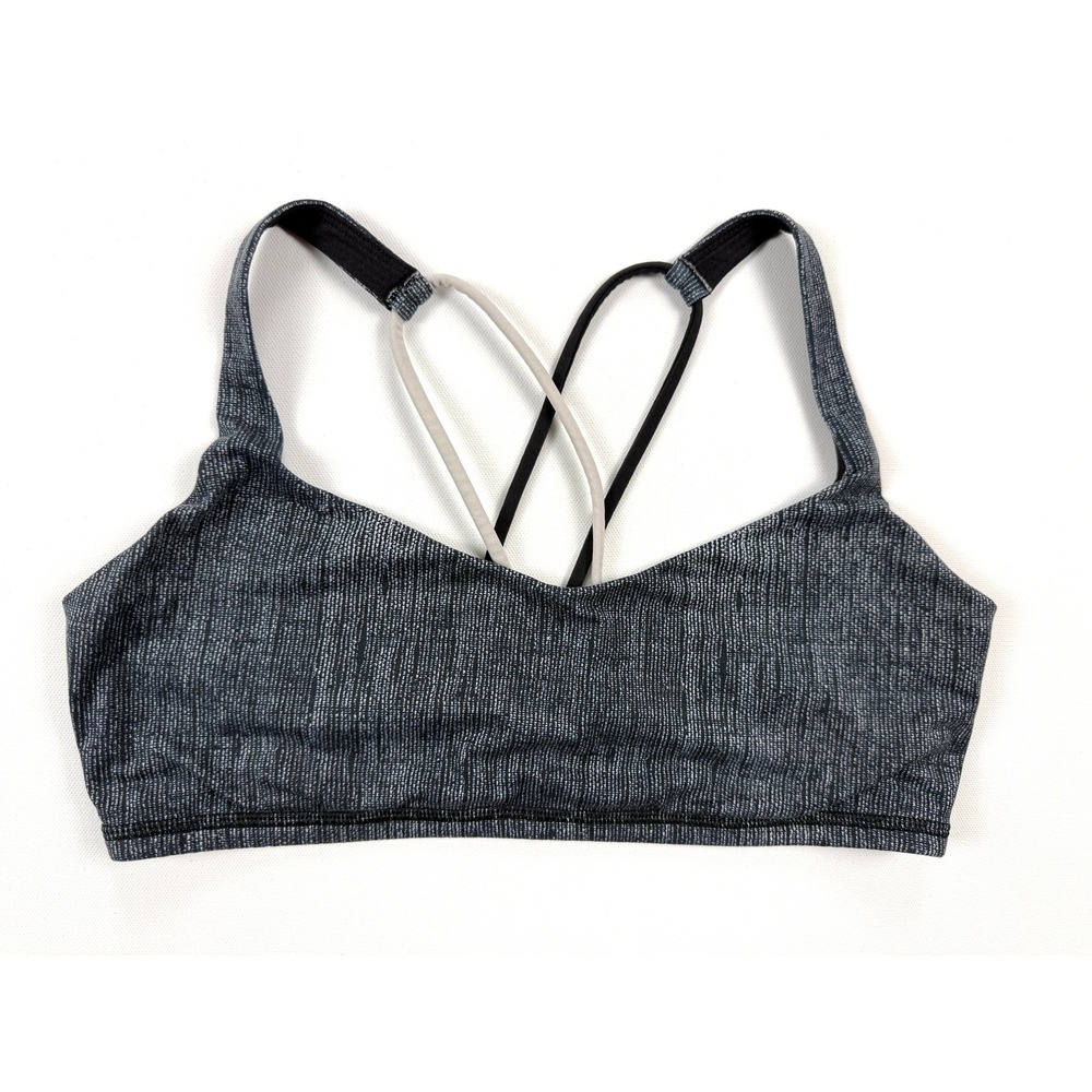 Lululemon Free to Be Bra Est. Sz 8 Black Gray White Strappy Cross Back Bra #1975